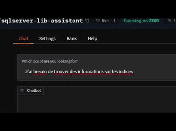The text field says: I need to find information about indexes.
