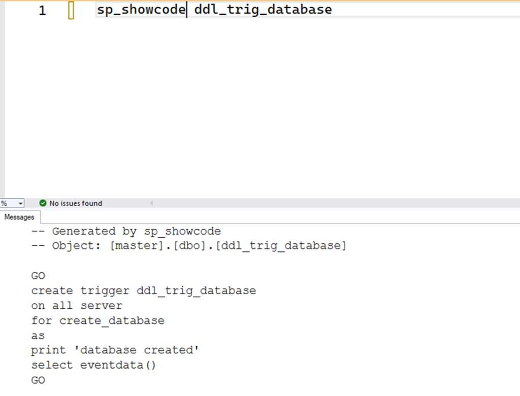 An image showing what's produced with sp_showcode