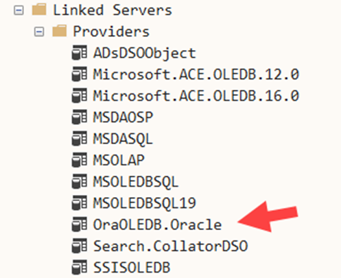 An image showing the provider you'll need: the OraOLEDB.Oracle provider.