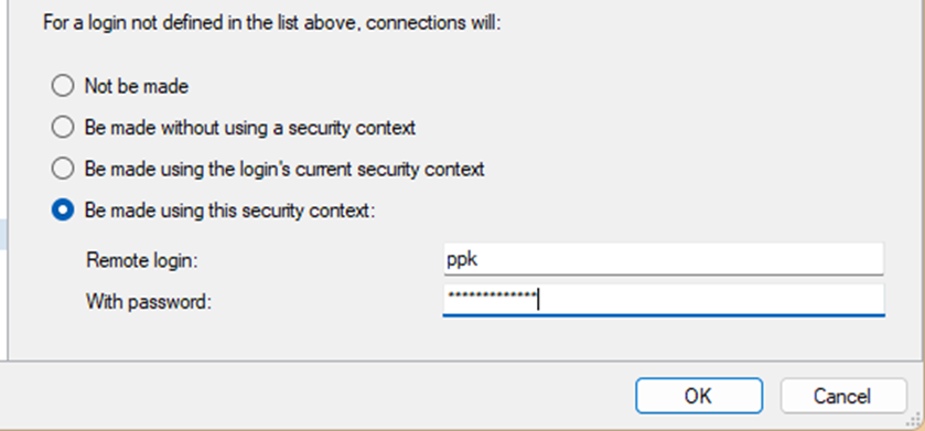 An image showing 'ppk' being entered for the Remote login, and a password.