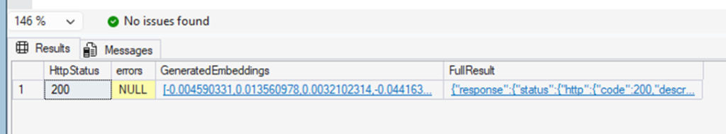 An image showing the successful generation of embeddings using an AI model.
