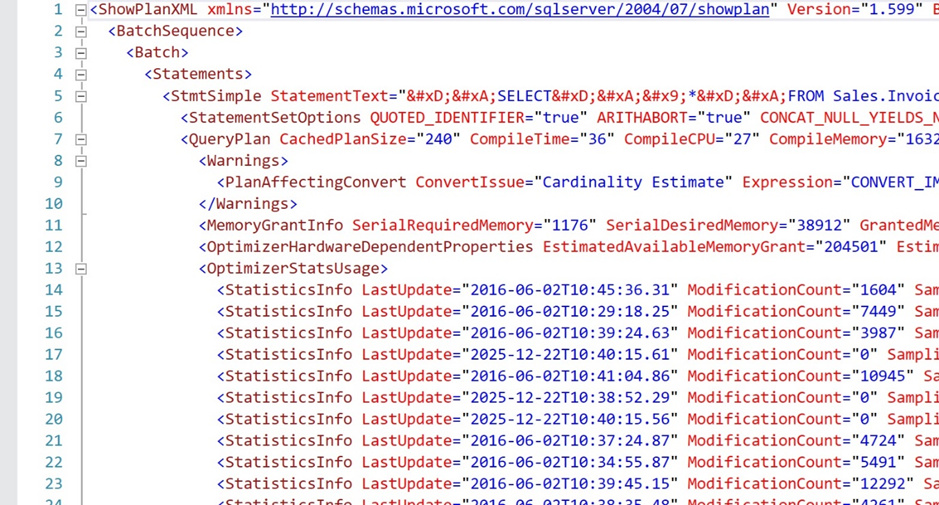 An image showing the execution plan in XML - not very readable!
