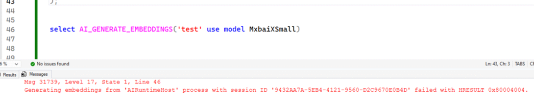 SQL Server 2025 CREATE EXTERNAL MODEL and AI_GENERATE_EMBEDDINGS