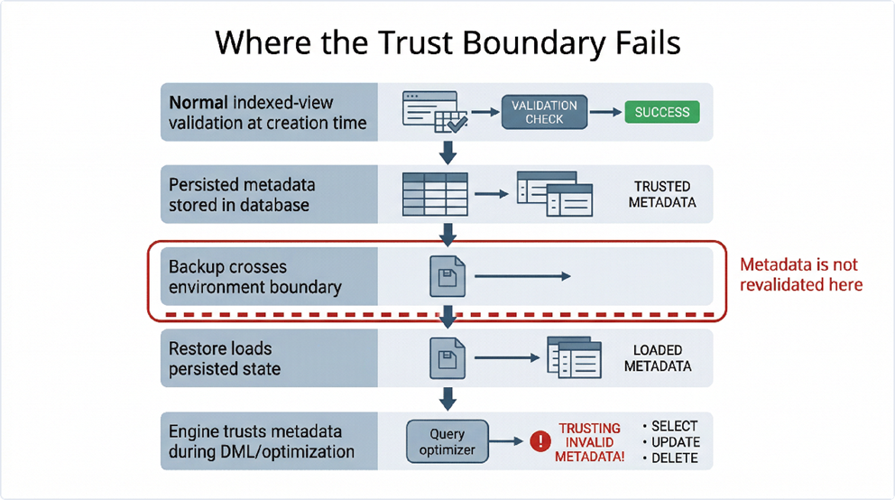 A graph showing where the trust boundary fails.