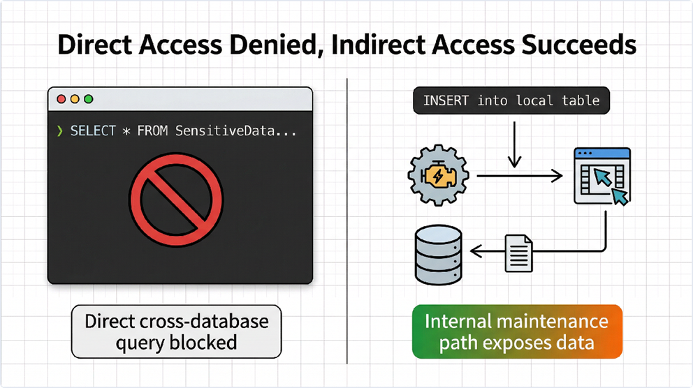 An image with a graph showing direct access denied vs indirect access succeeds.