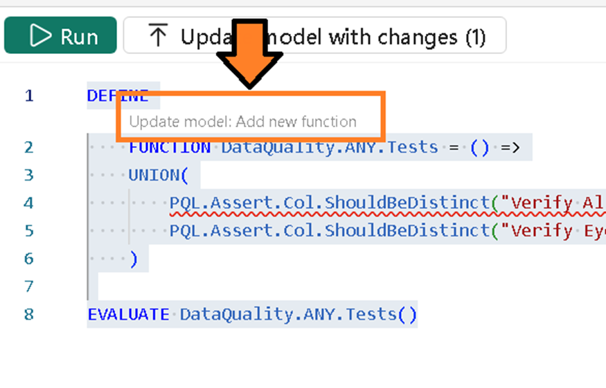 An image showing clicking the 'Run' button and adding the test to the model.