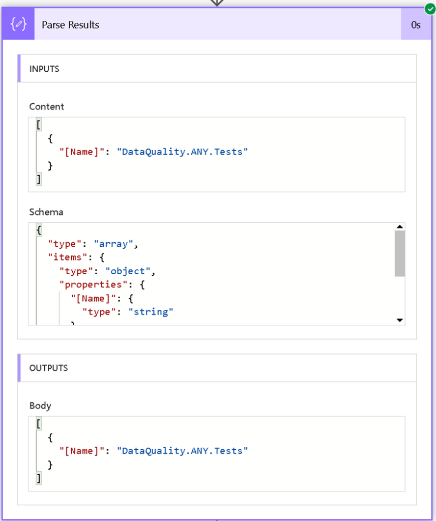 Parsing the retrieved test function names in the Power Automate flow