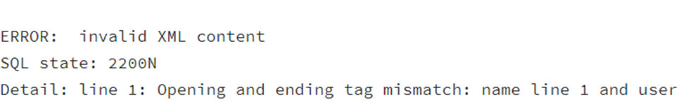 The 'invalid XML content' error in PostgreSQL.