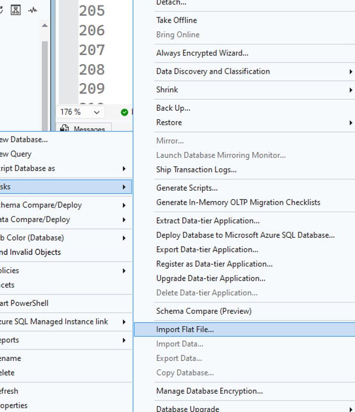 An image showing Ed's example scenario: the 'Import Flat File' option is selected from a menu in SQL Server.