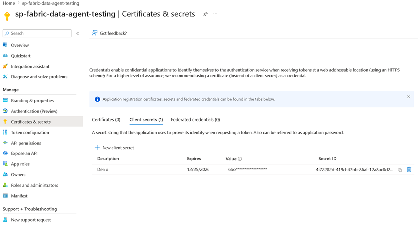 Images showing how to update the Fabric Admin setting to allow service principals to call Fabric APIs, and adding the service principal to a security group in Microsoft Entra ID.