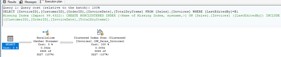 SQL Server Management Studio's recommendation is shown in this image.
