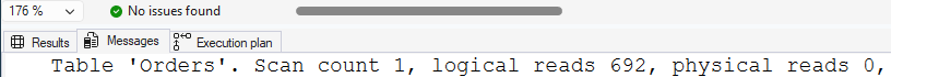 An image showing the results of STATISTICS IO for a clustered index scan.