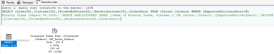 an image showing what the recommended index from SSMS looks like.