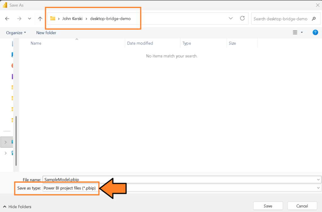 Saving the report as Power BI project files.