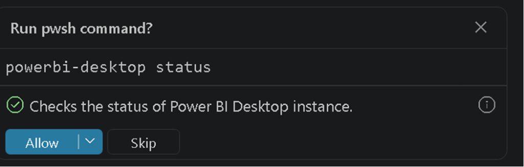 The agent discovering the Power BI Desktop process port.