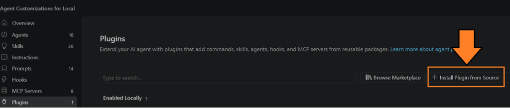An image showing how to select the option to install a plugin from a source repository.