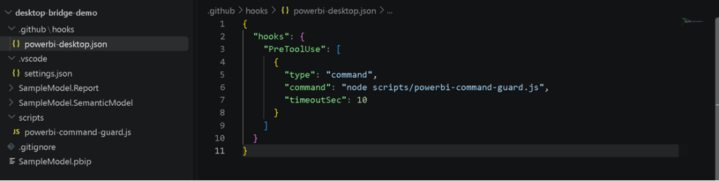 The .github/hooksfolder containing the hook definition and reference to script.
