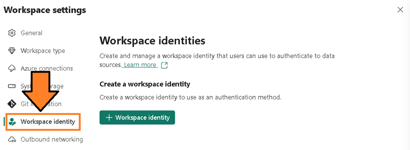 an image showing the Workspace Settings page showing the Workspace Identity section