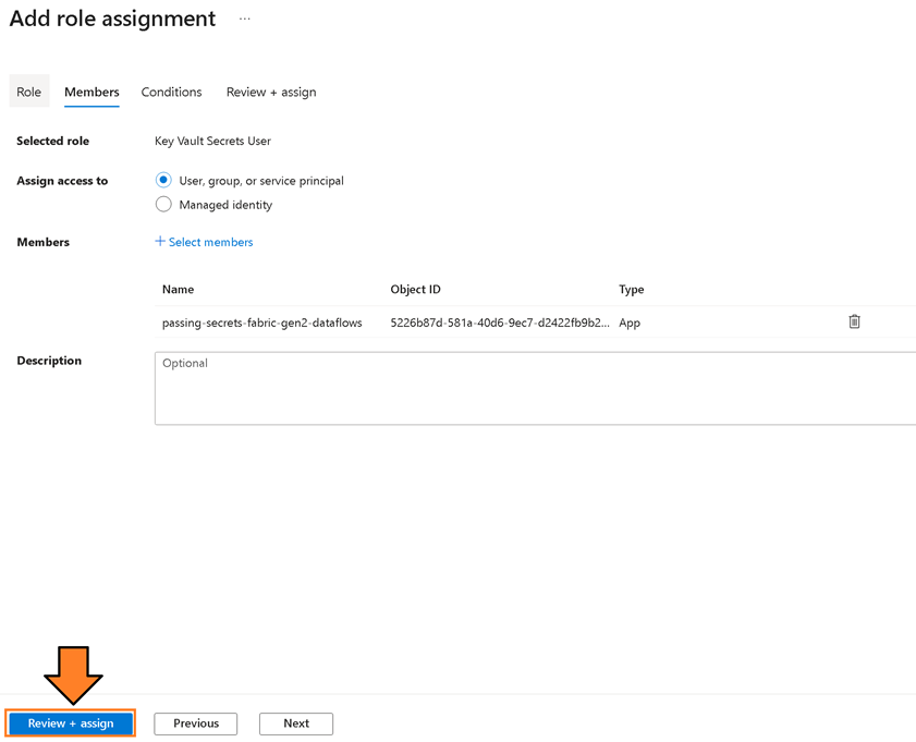 An image showing Review + assign screen for the completed role assignment