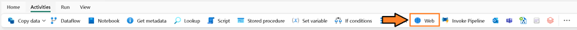 an image showing Web activity added to the pipeline canvas
