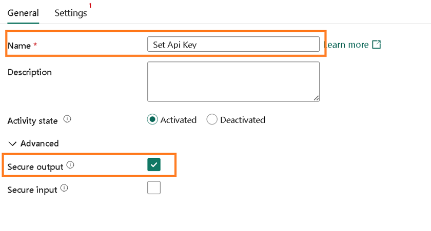 Set Variable activity renamed with Secure Output enabled