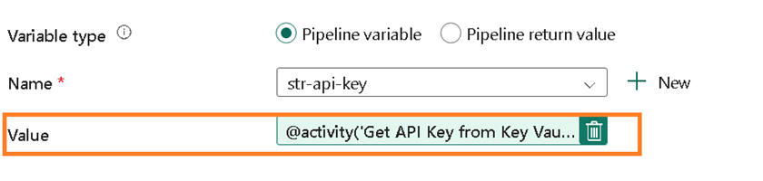 an image showing The Variable Value field referencing the Web activity’s output