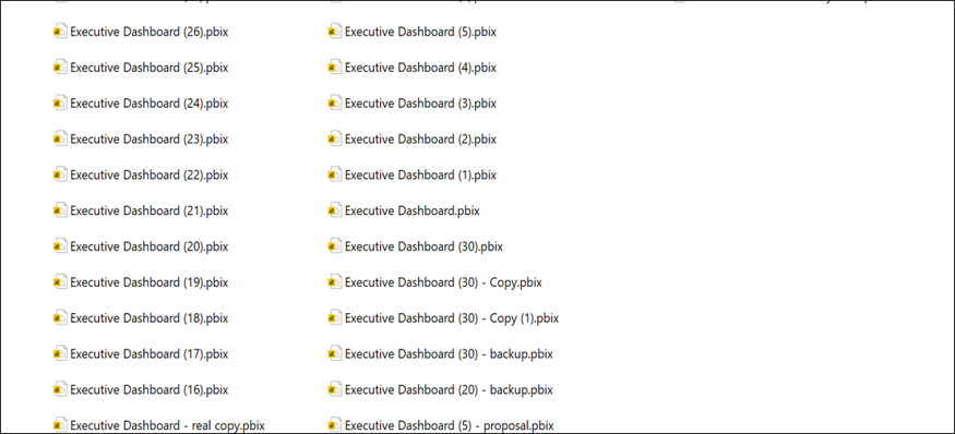image showing a messy Power BI downloads folder.