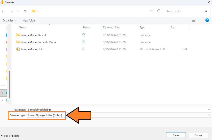image showing how to save a PBIP-format file