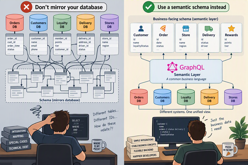 Image showing why you should use a semantic schema instead of mirroring your database.