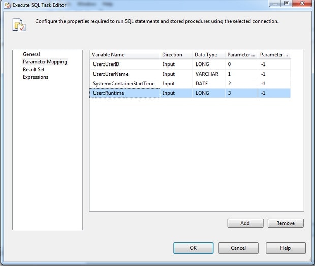 sql task with parameter mapping ssis