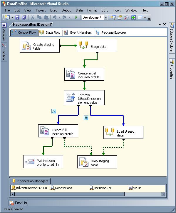 Data profiling workflow via Microsoft Visual Studio