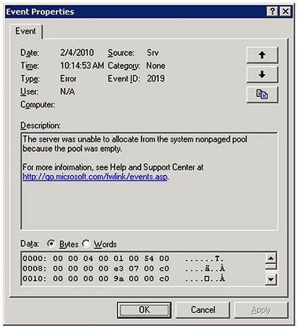 server di memoria del kernel non paginato 2003