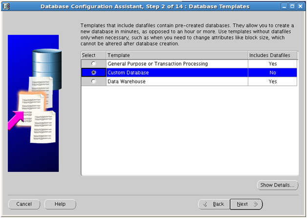 Screenshot:Oracle rac create database template