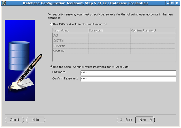 Screenshot: Oracle  RAC One Node database credentials