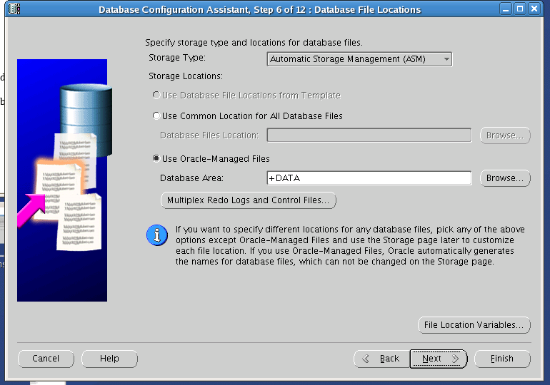 Screenshot: Oracle RAC One Node database file locations