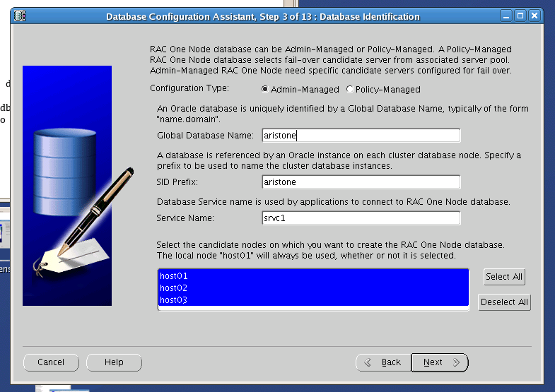 Screenshot: Oracle RAC one node identification