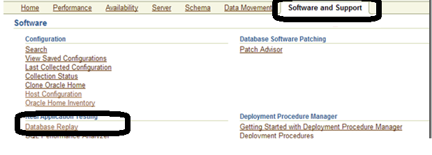 Screenshot: Oracle Enterprise Manager database replay