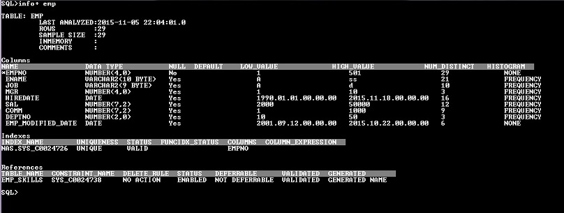 SQLCI info