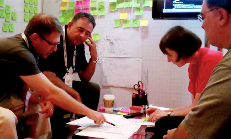 Feedback session A typical feedback session using the paper prototype, on the Live Labs stand