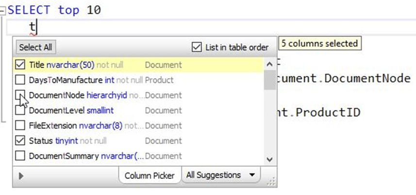 Quick SQL Prompt tip - picking the columns you need for speedy results ...