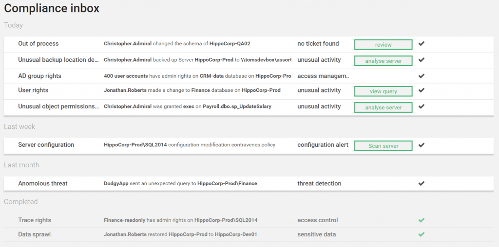 UI for getting compliance alerts