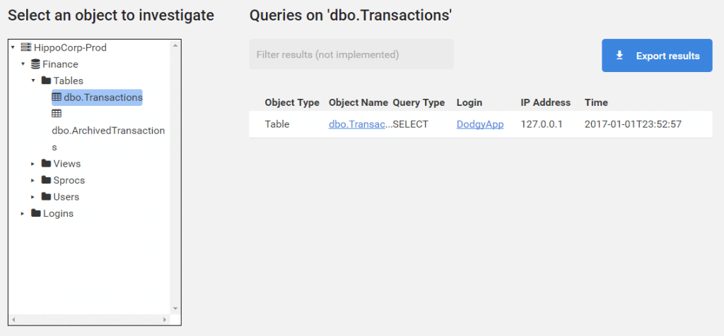 UI for capturing SQL queries and detecting anomalous ones