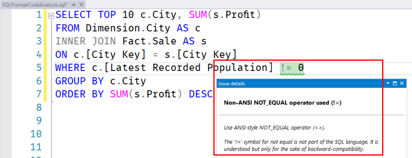 SQL Prompt教程：使用SQL提示代码分析避免T-SQL技术债务