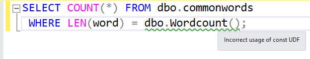 SQL Prompt教程：标量用户定义函数误用作常量