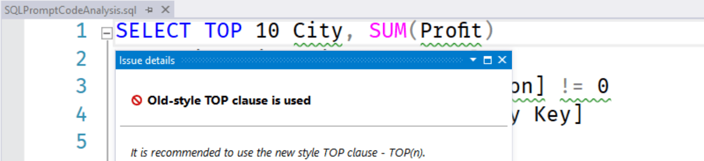 SQL Prompt教程：使用SQL提示代码分析避免T-SQL技术债务