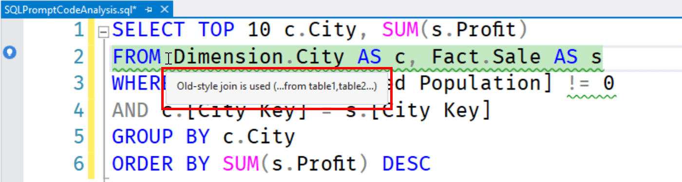 SQL Prompt教程：使用SQL提示代码分析避免T-SQL技术债务