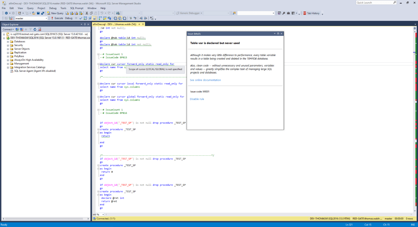 SQL Prompt教程：使用SQL提示代码分析来改进旧代码