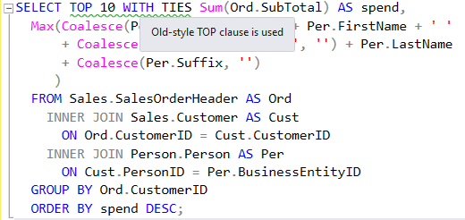 SQL Prompt使用教程：避免使用旧式TOP子句（ST006）