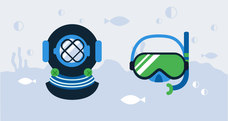 Illustration of two deep sea masks representing CI and CD