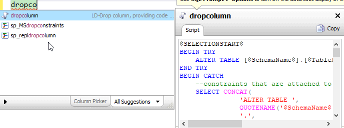 SQL Prompt Snippets to Drop Columns and Tables and Handle Associated ...